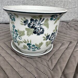 Vintage Norcal Ceramic Glazed Flower Planter w/ Attached Drain Tray